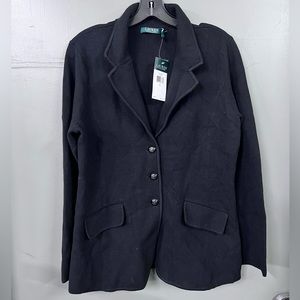 Lauren Ralph Lauren Black 100% Cotton 3‎ Button Blazer Cardigan